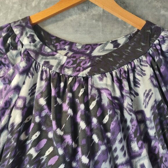 Alyn Paige Womens Batwing Top Small Purple Black Abstract Boho‎ Festival Summer - Picture 8 of 10